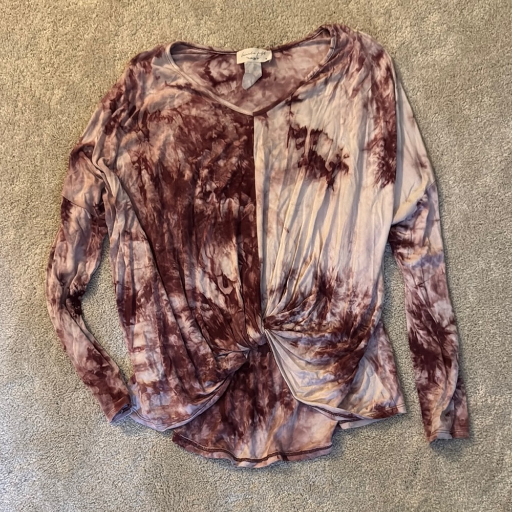 Lavender Field Magenta and Cream Asymmetrical Tie Front Blouse